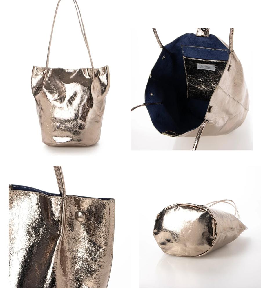 クラッシュメタリック肩入れバケツトートバッグ