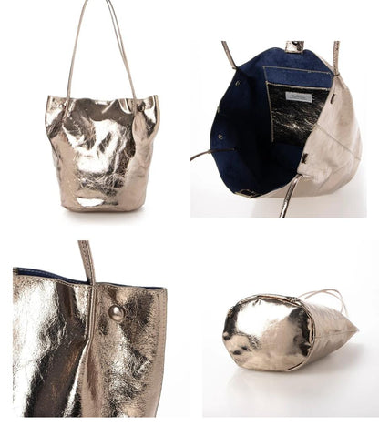 クラッシュメタリック肩入れバケツトートバッグ