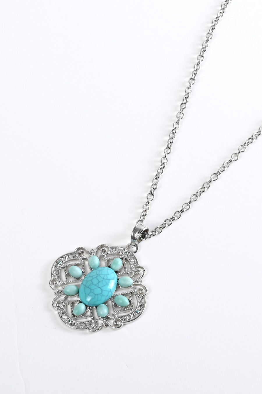 ターコイズ ＆シルバー ペンダントロングネックレス