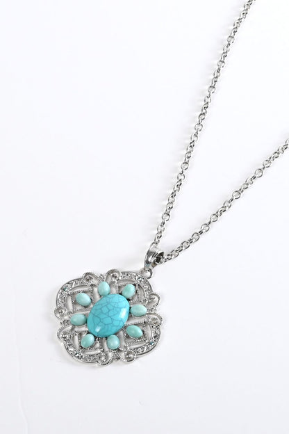 ターコイズ ＆シルバー ペンダントロングネックレス