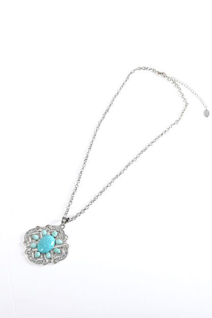 ターコイズ ＆シルバー ペンダントロングネックレス