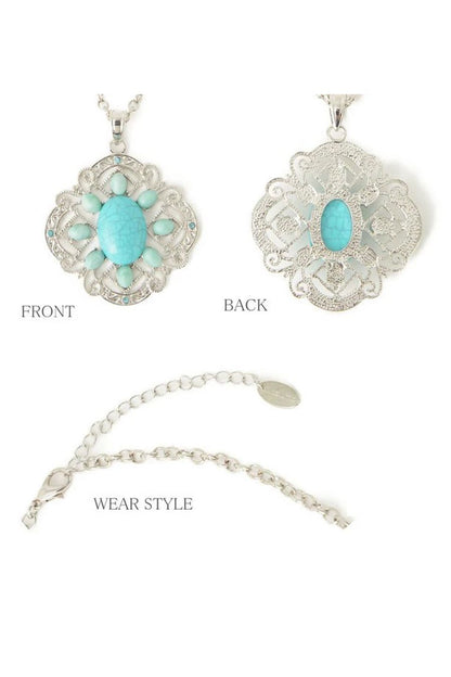 ターコイズ ＆シルバー ペンダントロングネックレス