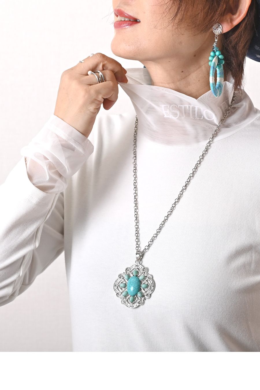 ターコイズ ＆シルバー ペンダントロングネックレス – Donna Libera