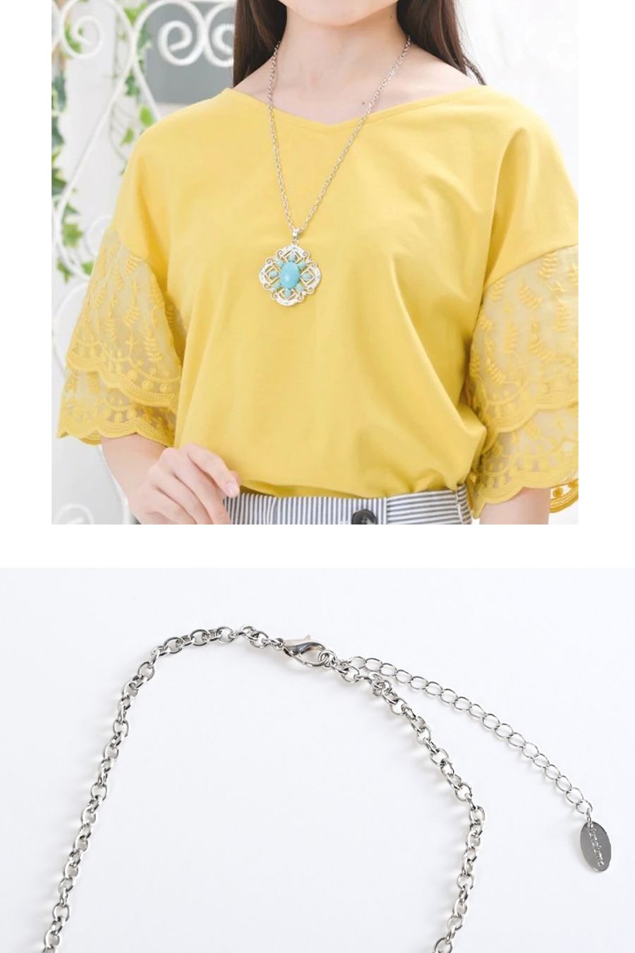 ターコイズ ＆シルバー ペンダントロングネックレス