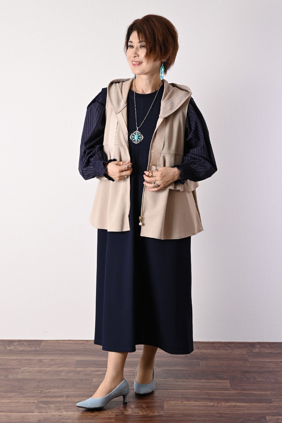 ターコイズ ＆シルバー ペンダントロングネックレス