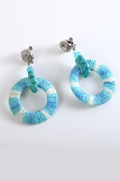 ウッド＆ボーダー大ぶりイヤリング