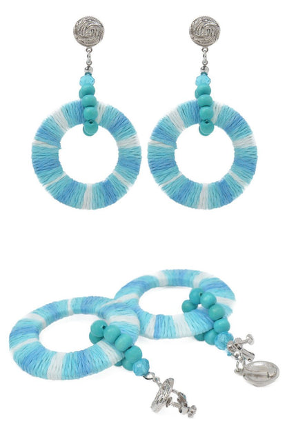 ウッド＆ボーダー大ぶりイヤリング