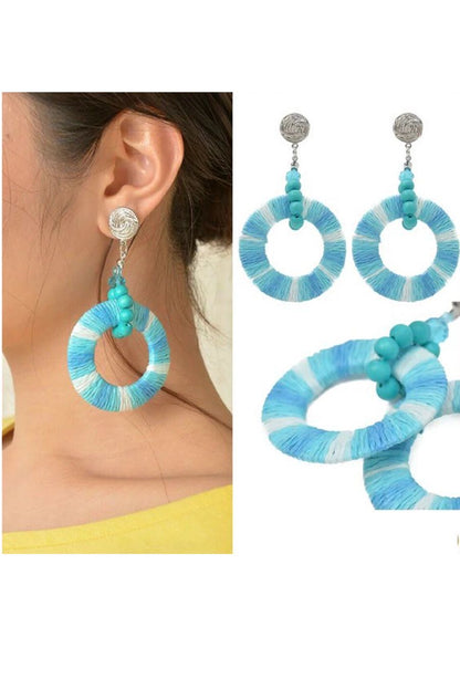 ウッド＆ボーダー大ぶりイヤリング