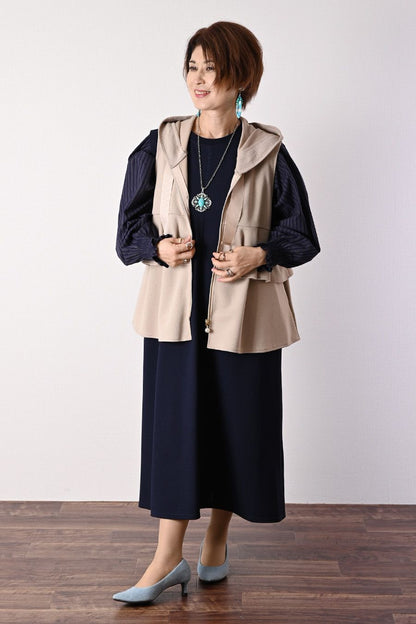 ウッド＆ボーダー大ぶりイヤリング