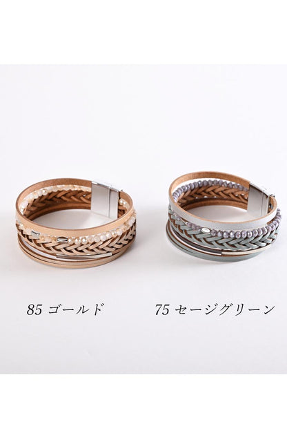 上質を纏うレイヤードレザー マグネットブレスレット