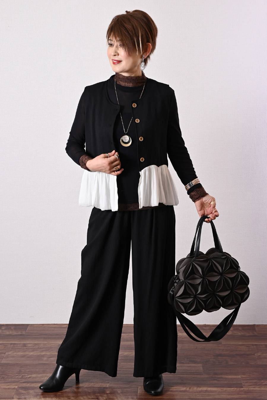 リネンライク バルーンヘムジレ＆ワイドパンツ セットアップ
