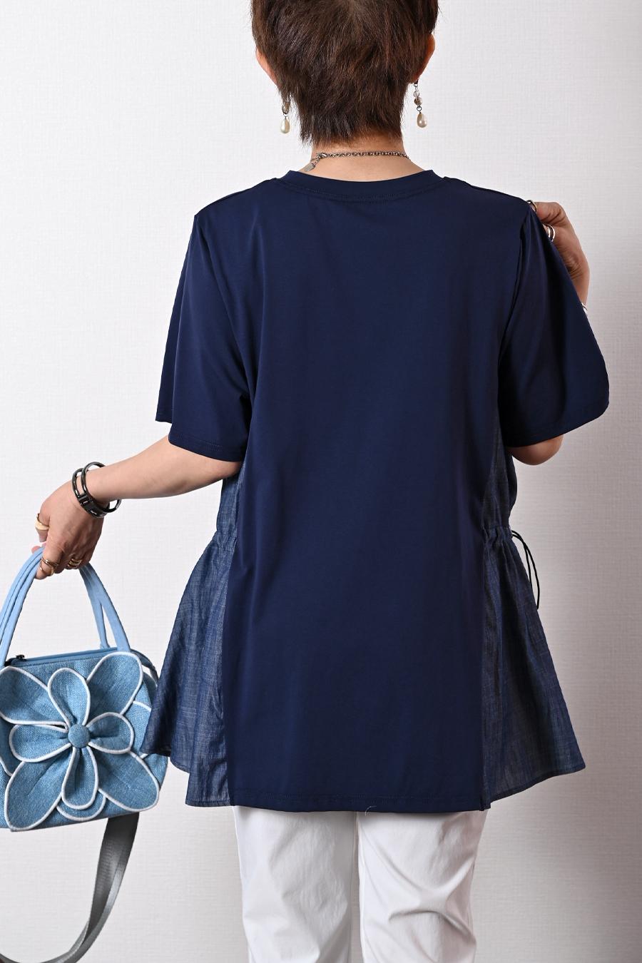 体型を美しくカバー！異素材コンビ ドロストチュニック