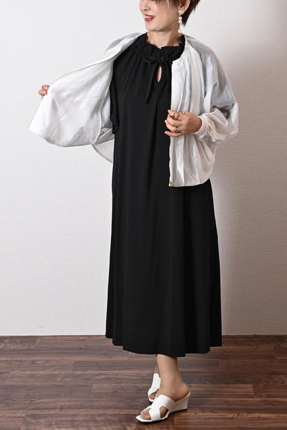 【50％OFF】TIME SALE：顔周りを華やかに彩るクチュール感！ギャザーネック・フレアスリーブワンピース