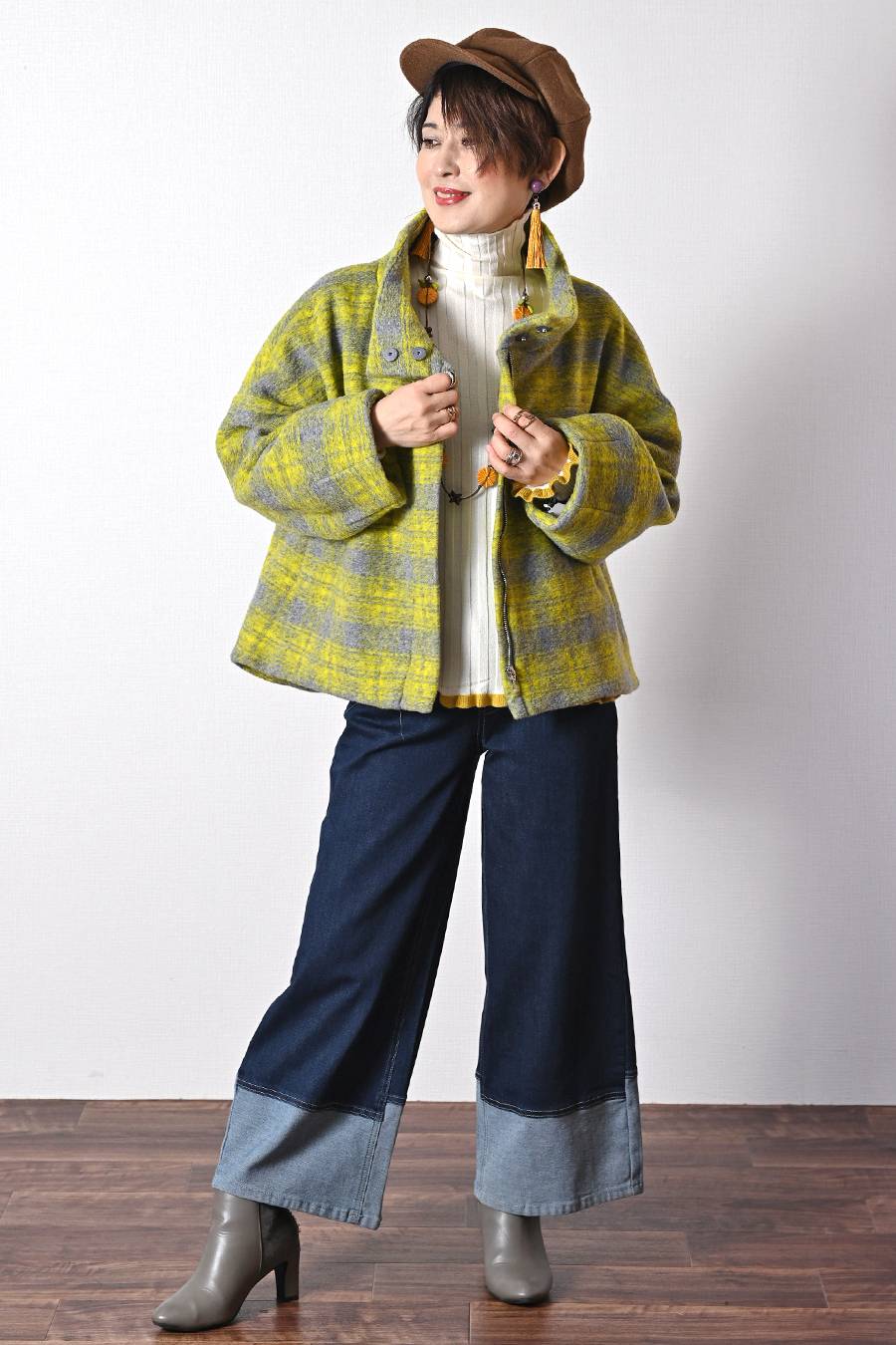 ゆったり着られる主役級アウター！ウール混ビッグチェックジャケット