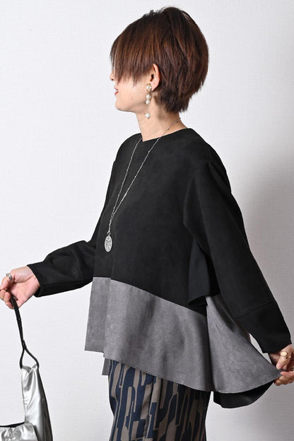 エコスエードバイカラー切り替えプルオーバー