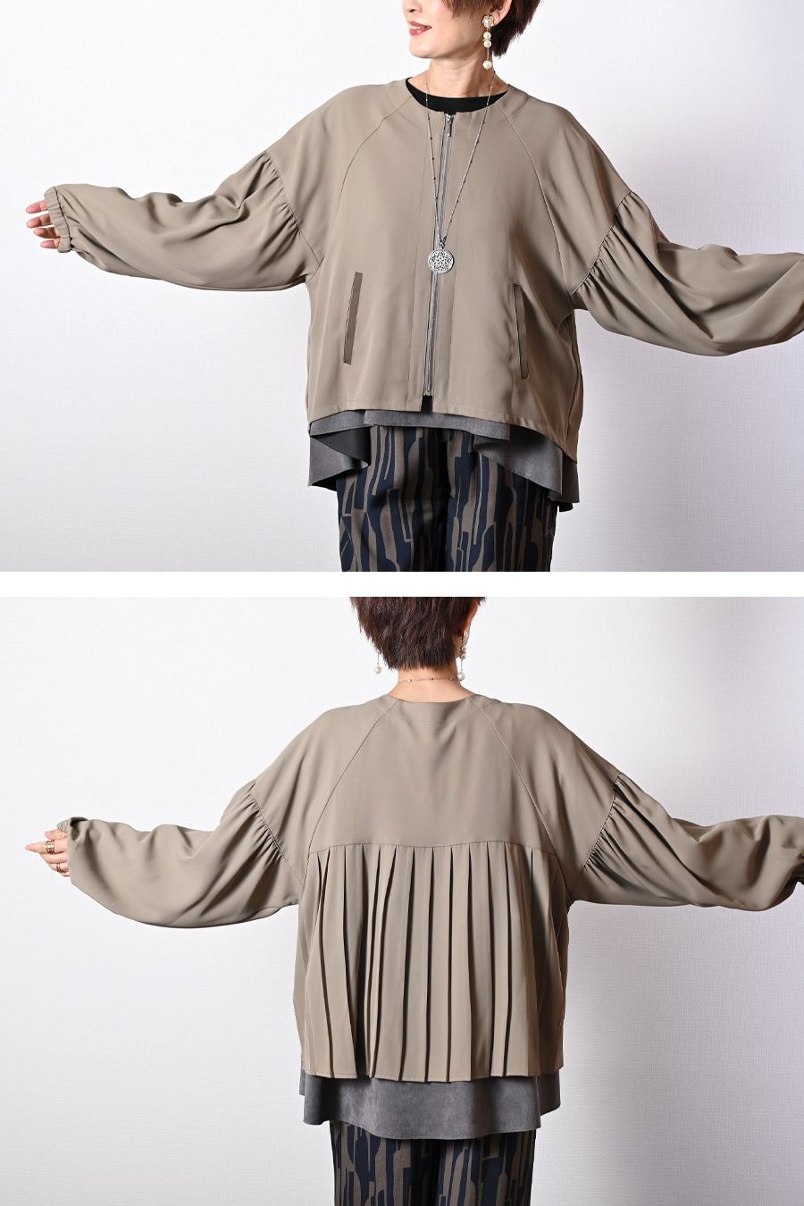 ソフトツイル バックプリーツZIPジャケット